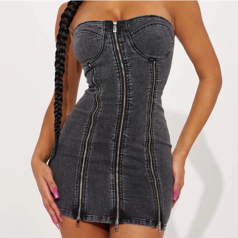 NWT Black Denim Strapless Dress